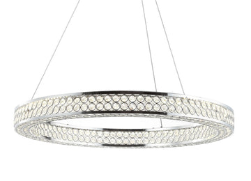 Benton 24.7" Round Integrated LED Crystal/Metal Pendant - JONATHAN Y
